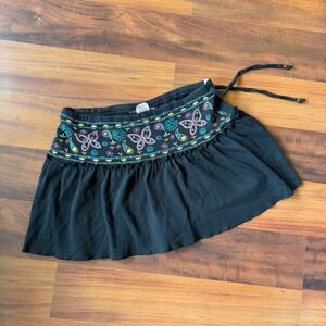 Cupid's Cup Kids Black Butterfly Embroidered Boho Skirt Size M 10/12 K21990SX